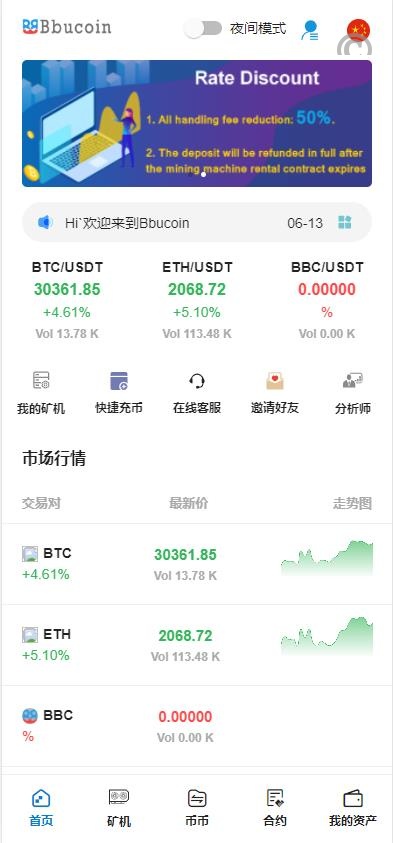 【Bbank交易所】多國語言交易所二开平台币/矿机系统/分析师/币币合约交易
